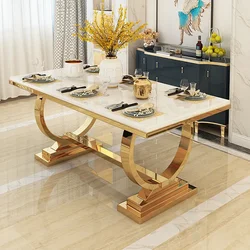 Modern luxury stainless steel furniture marble top dining room table set 6/8 seater stainless steel base marble dinning table