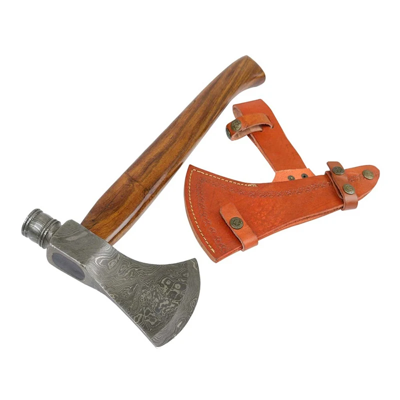 Professional wholesale outdoor viking axe with wooden handle custom handmade damascus steel camping survival axe