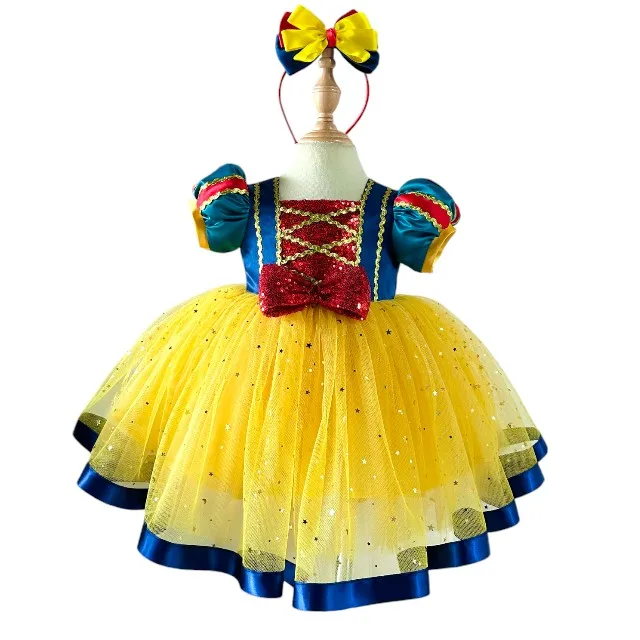 2 Large Size Princess Snow White Costume Cartoon-Style Party Dress with Formed Straps OEM ODM Made in Viet nam for Baby Girls