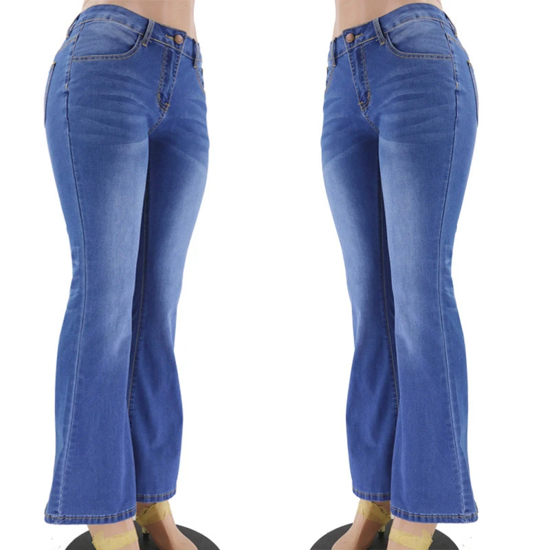 Elastic Low Waist Skinny Butt Lift Women Flared Jeans Elastic Jeans Washed Cowboy Denim Pants Vintage OEM Breathable Cheap Price