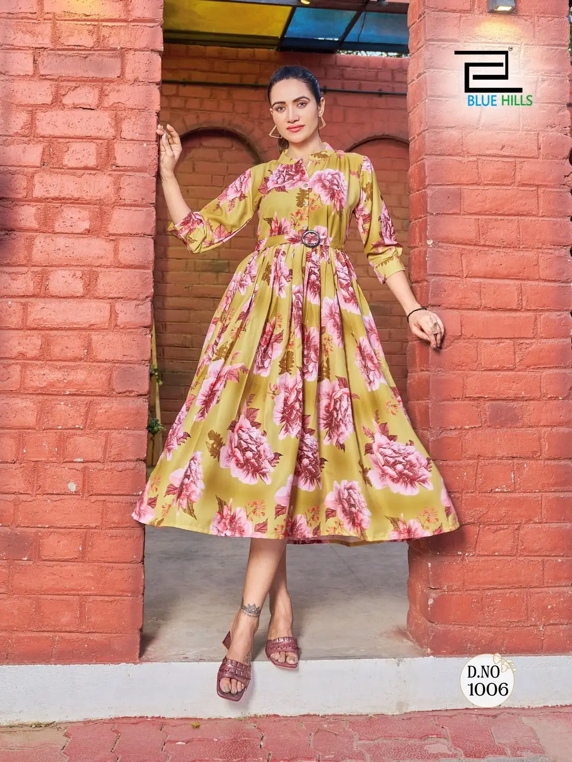 Indian High Quality Designer Print long pattern pink color cotton Kurti kurta Dress For ladies latest collection from India