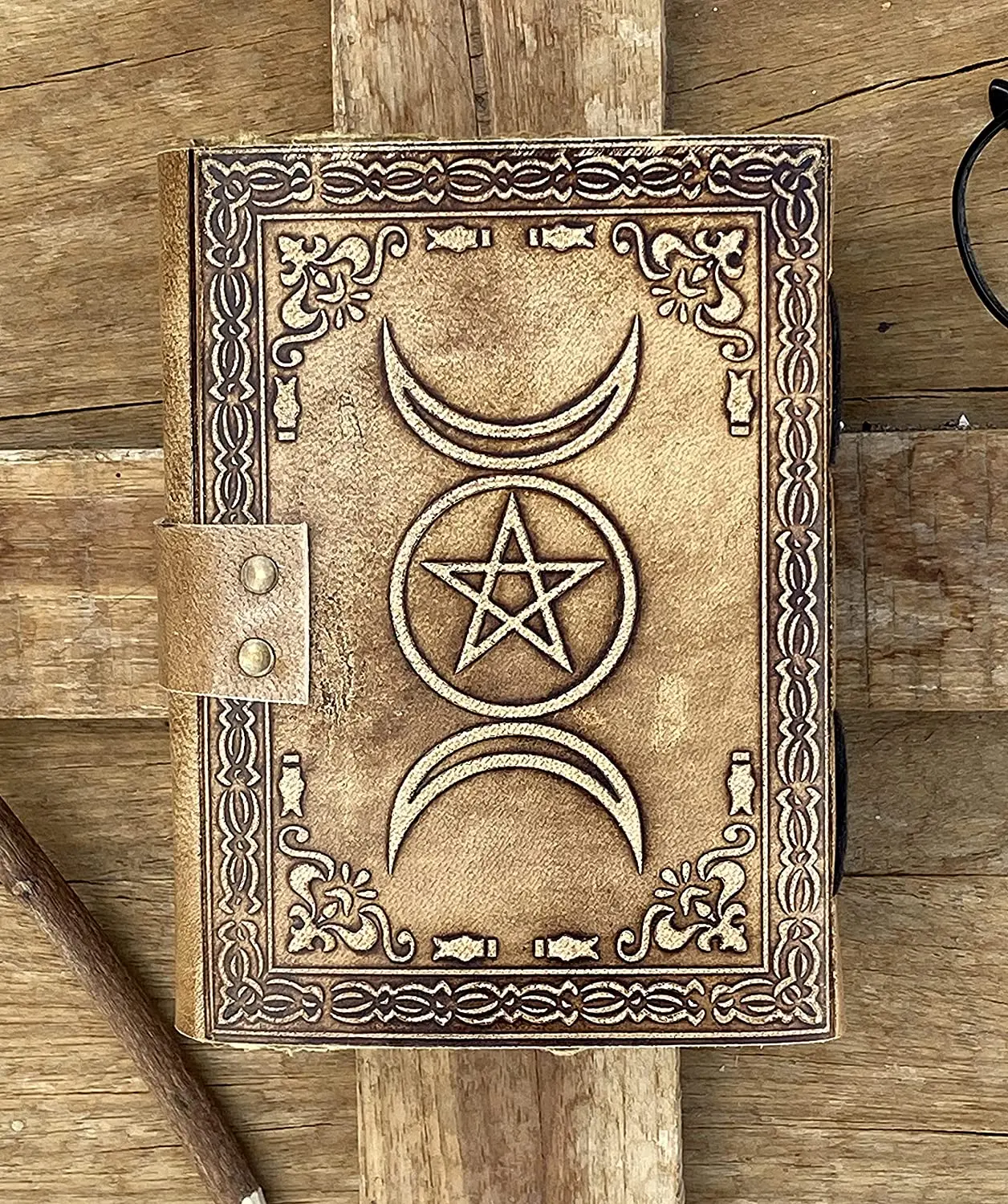 Moon Design Journal With Semi Precious Witch Stone Triple Moon Design Lock Closure 200 Antique Deckle Edge Paper