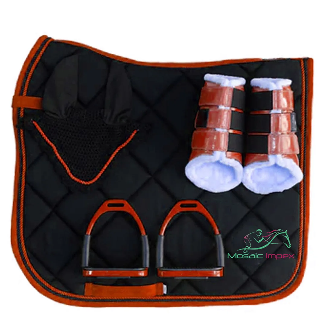 Mosaic Impex Lightweight Top Selling Custom Design Cotton Saddle Pad Matching Stirrups Flyveils Fleece Bandages Set for Horse