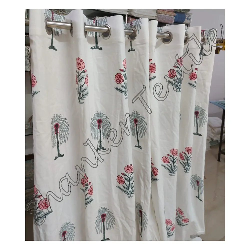 Floral Hand Block Print Cotton Window Drapes Balcony Bedroom Window Valance Treatment Blinds Indian Handmade Block Print Curtain
