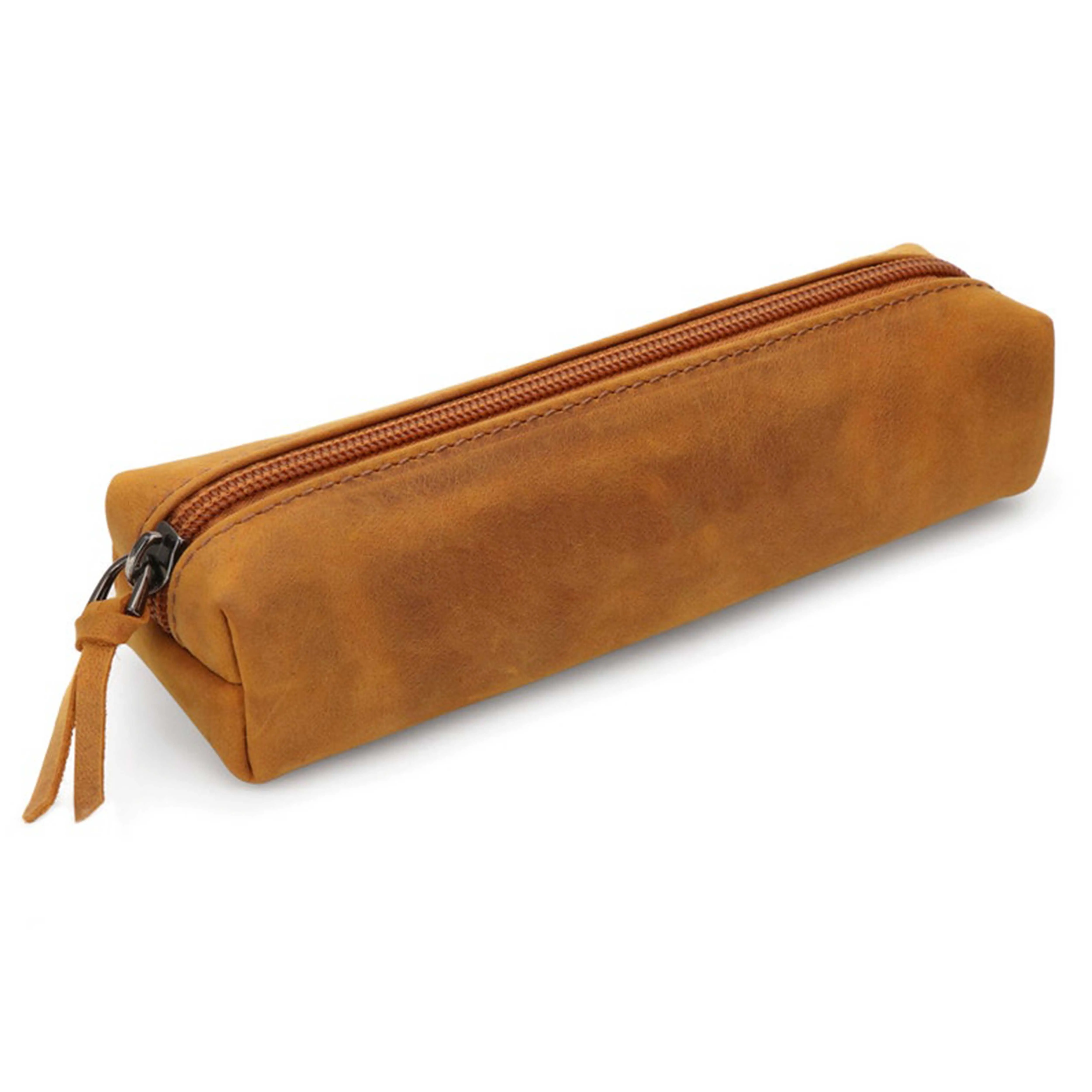 Handmade High Quality Leather Pencil Bag with Personalized Geometric Pattern Zipper Closure Men/Women Travel Use Model AL-545