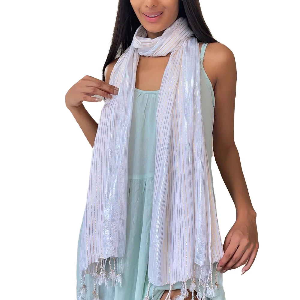 Scarf Stripe Design printed scarf High Quality Viscose Fabric Lurex Border Scarves 2024 Summer Luxury Designer