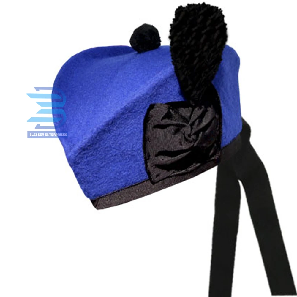 Highland Black Glengarry Hat Scottish Kilt Hat with White Dice traditional Comfortable PAKISTAN Scottish Hat