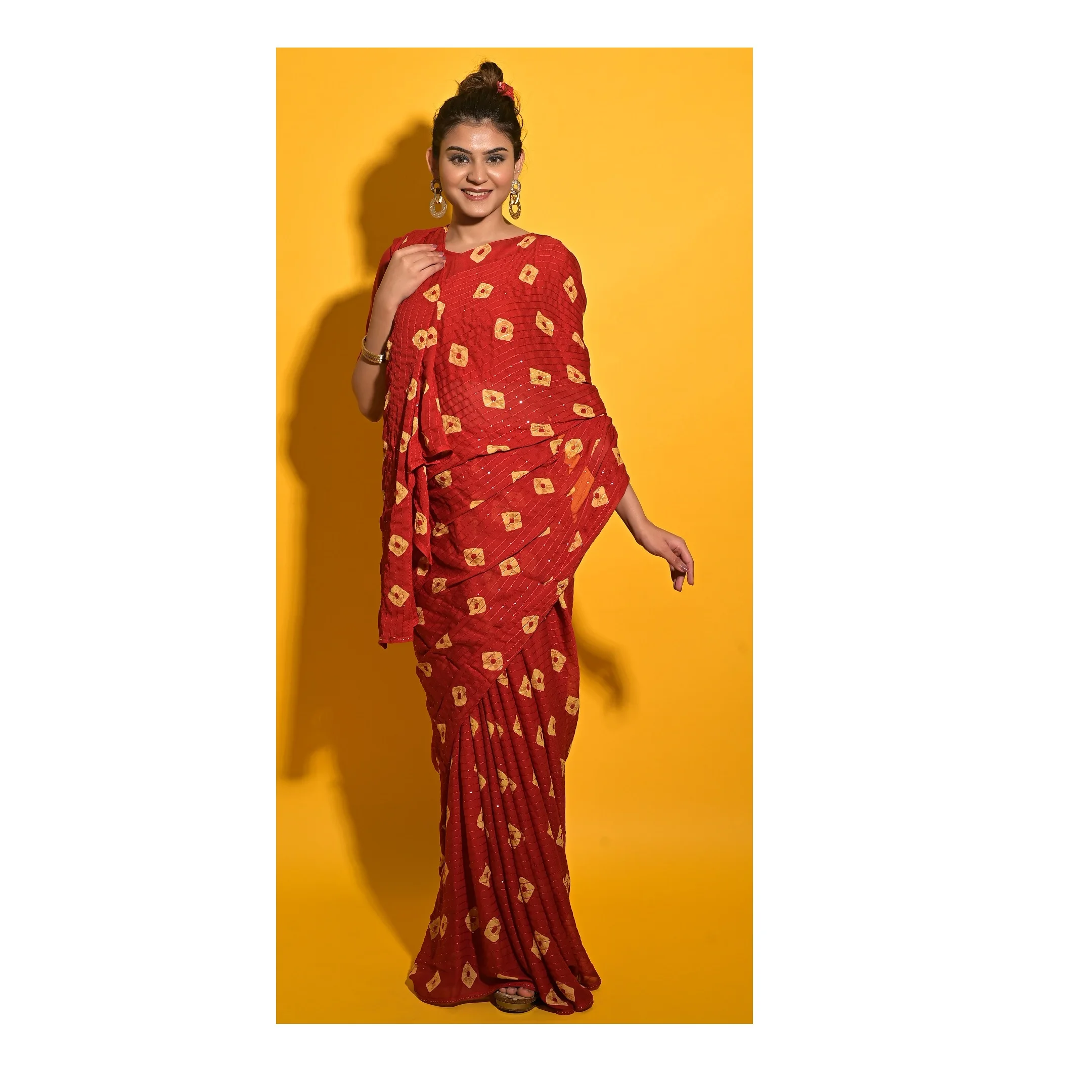 High Selling Latest Design Women Bandhani Saree With Heavy Embroidery Work Comfortable Fabric Saree from India