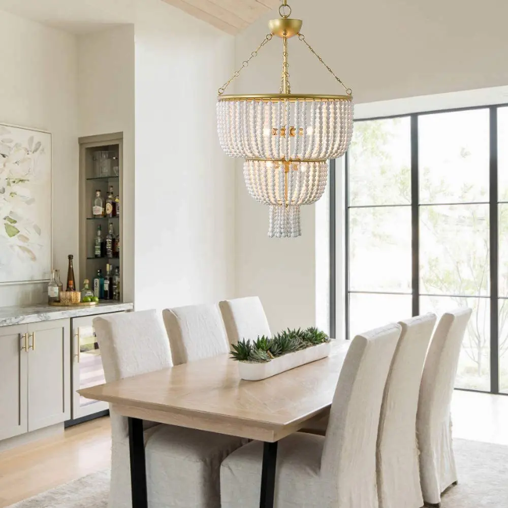 Customization American retro new style romantic warm wood bead boho artistic modern luxury lamp chandeliers & pendant lights