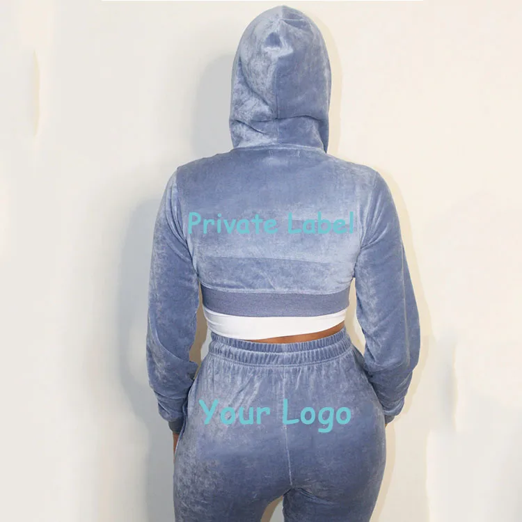 New Long Sleeve Active Jogger Suit Training Sweatsuit Women Fitted Velour Hooded velvet Tracksuit For Ladies