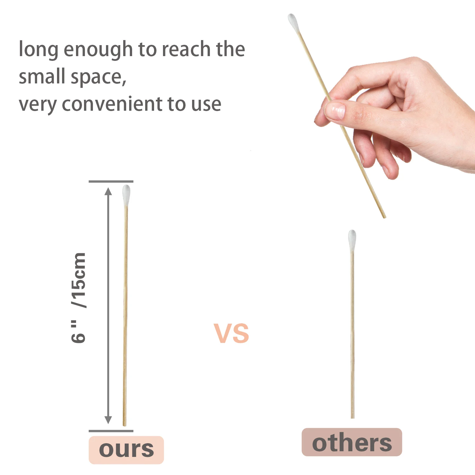 100pcs Lower Price Wooden Stick Cotton Ear Buds Long Cotton Swabs for Daily Cleaning