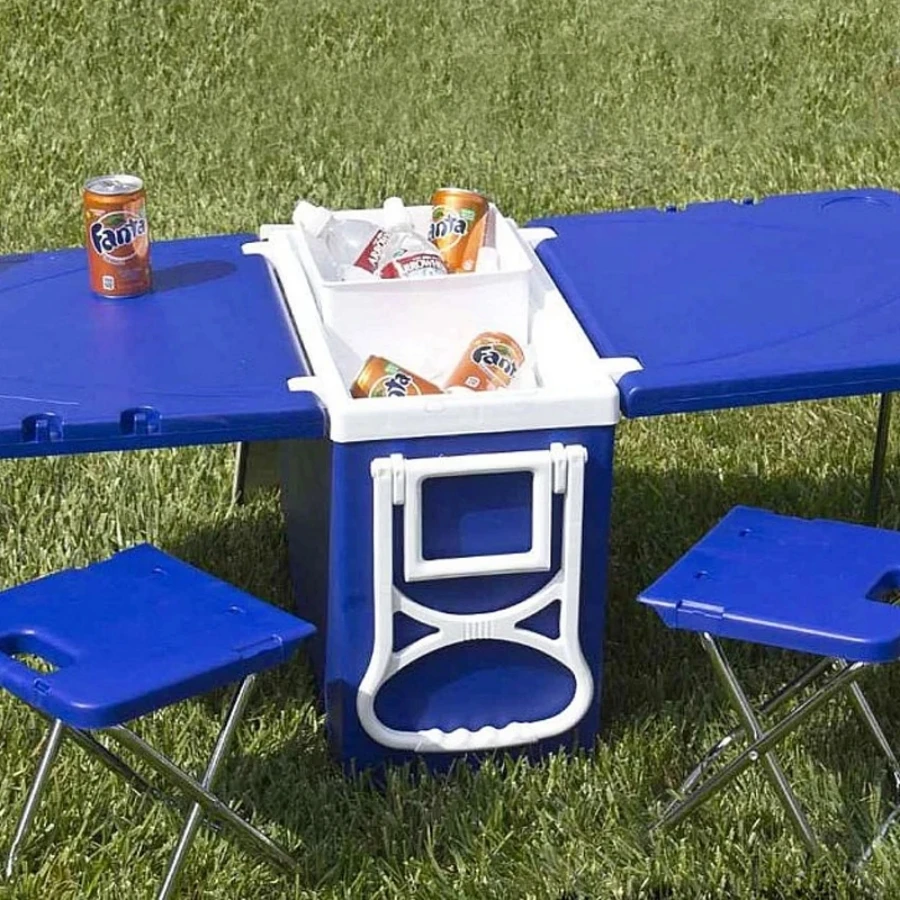 Customized Multifunctional Cooler Box with Table Camping Chairs PP Freezer Outdoor Fishing Hiking Picnic