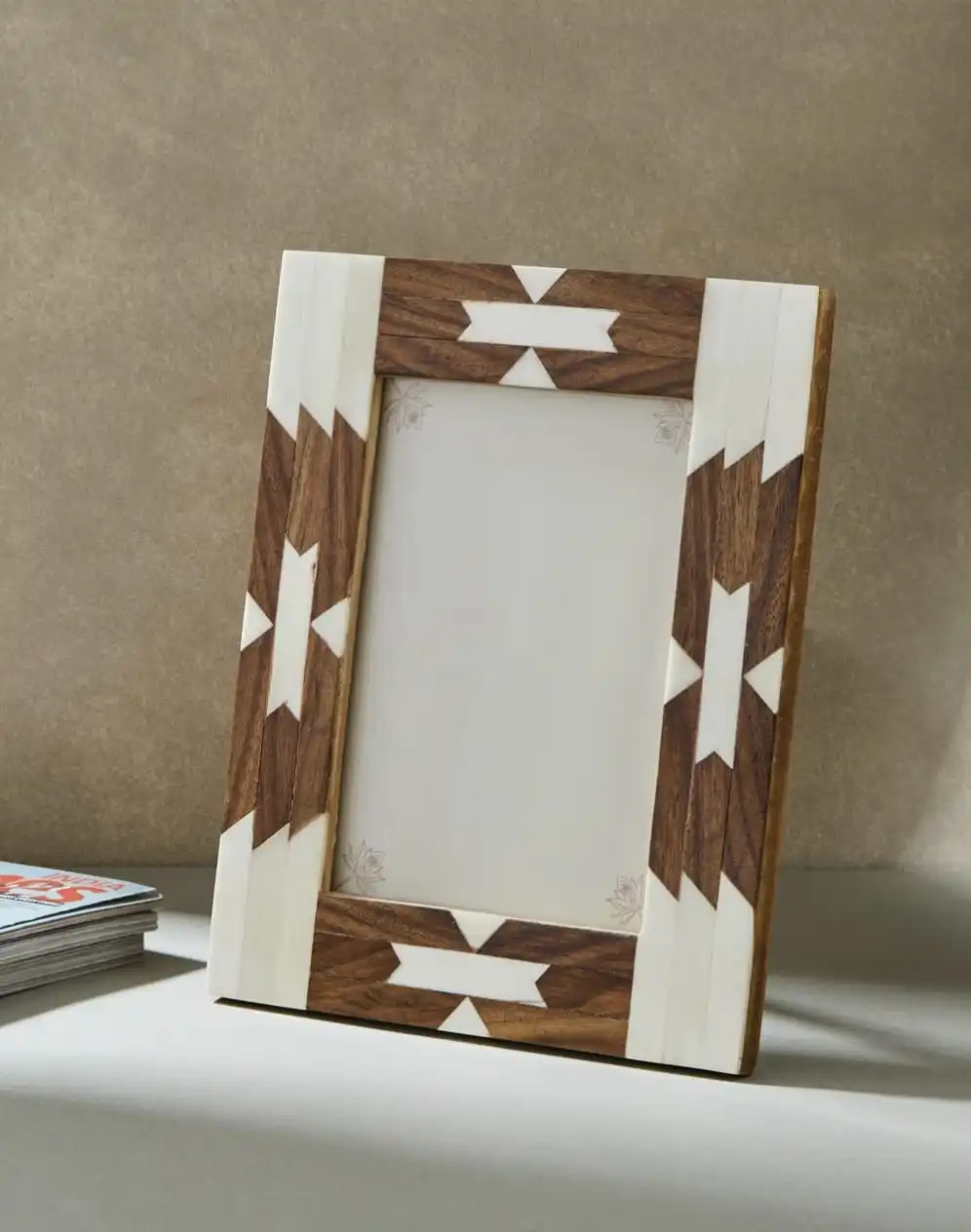 Customized Best quality handcrafted beautiful wooden bone inlay picture photo frame for decoration from India .