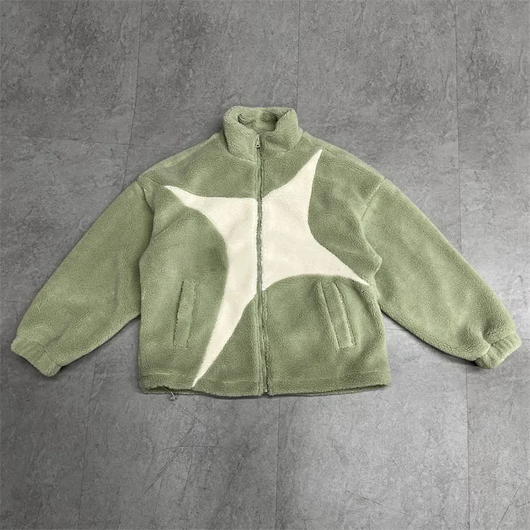 Custom high collar two tone color and custom color patchwork sherpa fleece heated jacket for men