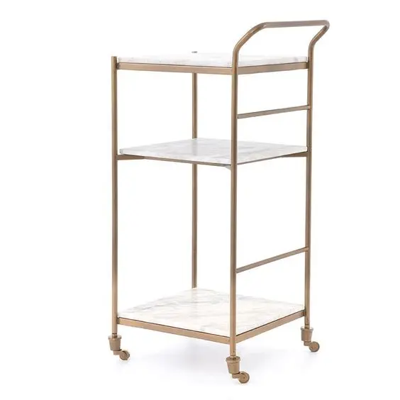 Rose Gold Finished Stainless Steel Frame 2 Tier Marble Slaves Food Serving Trolley Hot Selling Hotel Serving Accessories