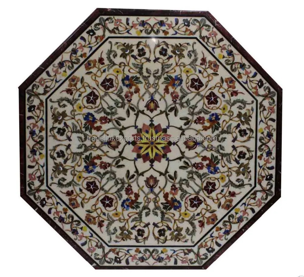 Italian Marble Semi Precious Stone Inlay Coffee Table Top Micro Mosaic Inlay Table