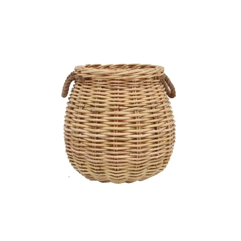 High Quality Wicker Natural Rattan Basket With Handle Storage Baskets,, Round Beach Basket , Rattan Flowers