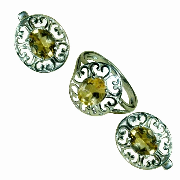 Комплект с ожерельем модное ювелирное изделие ожерелье SJS19 цитрин камень серебро оптовая продажа 925 стерлингового серебра 9X7 мм