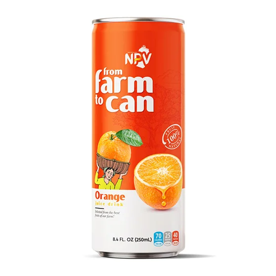 Wholesale 250ml Slim Can Orange Juice High Quality with Natural Flavor Low MOQ Reasonable Prices ISO HALAL Certification