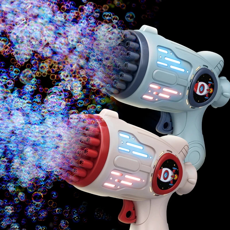 Hot Selling Automatic Rocket Bazooka Bubble Gun For Kids Outdoor Super 32 Holes Bubble Launcher With Colorful Light
