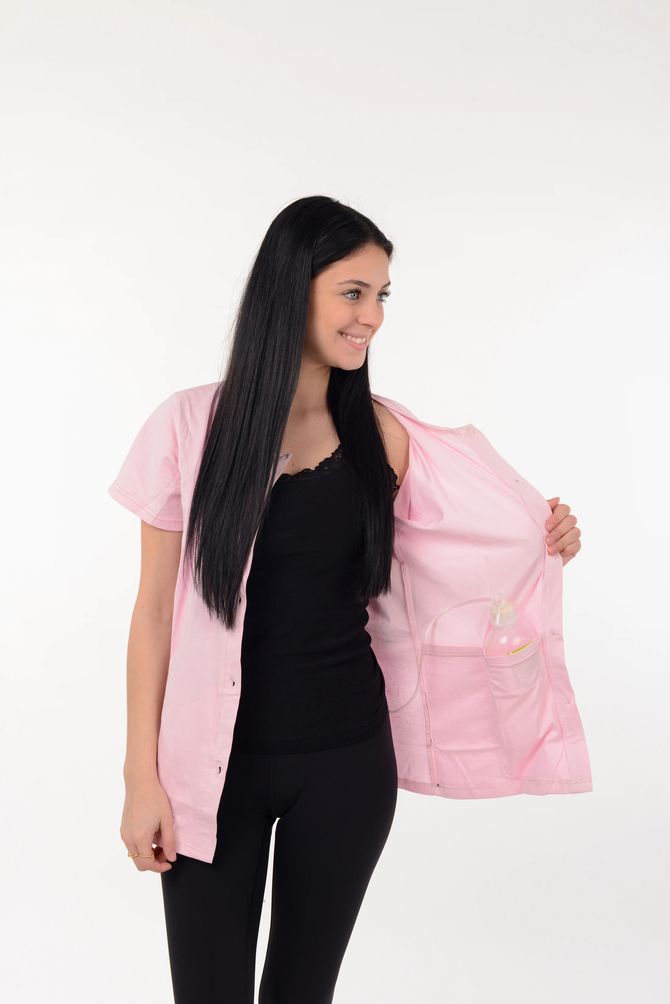 USBD Crew Neck Post Mastectomy Shirt with Drain Pockets