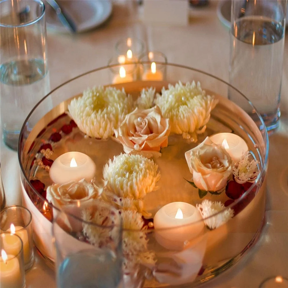 Homemory 3 Inch Flameless LED Floating Candles, 150 Hour, White Wax, Battery Flickering Waterproof Tea lights for Wedding