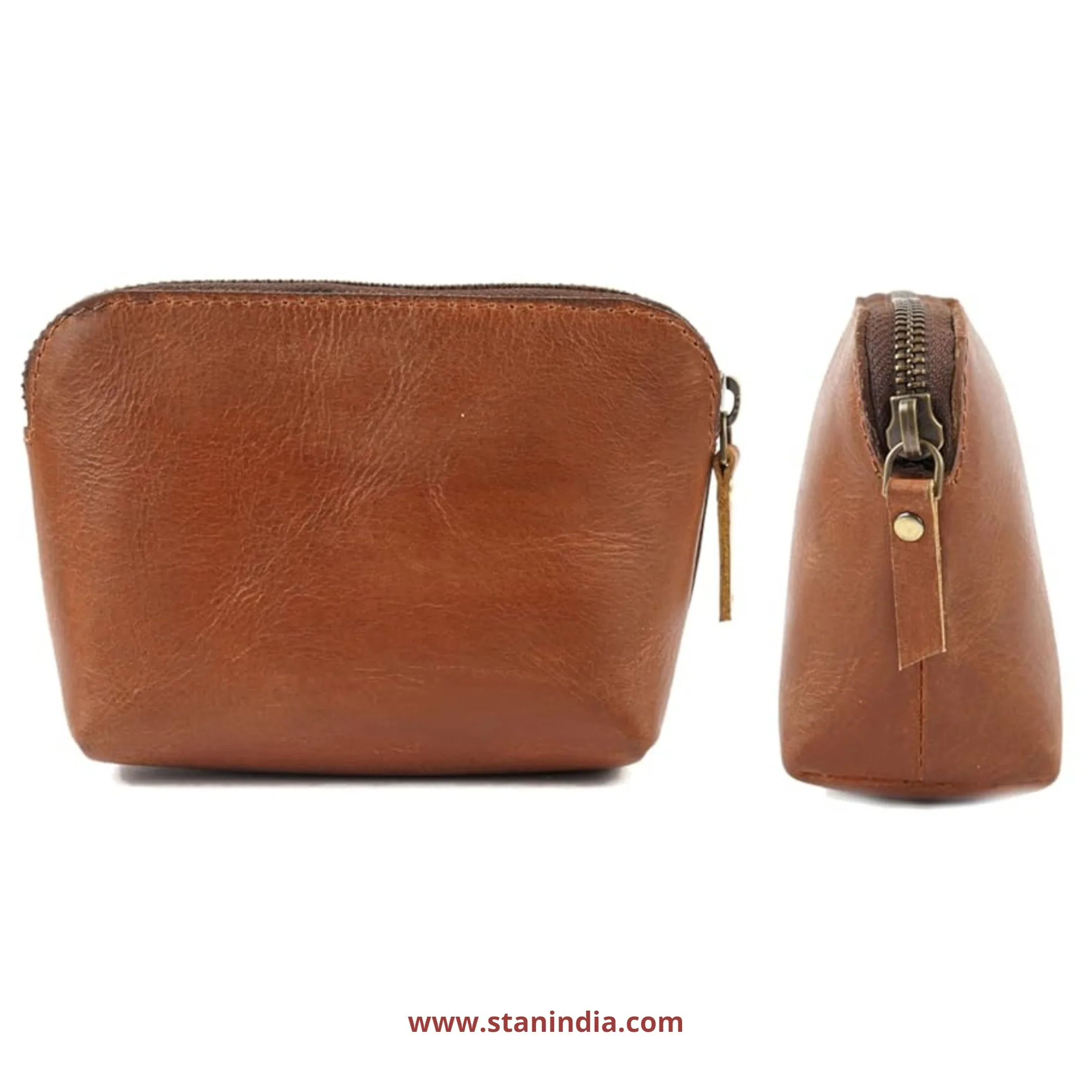 Cute Small Genuine Leather Makeup Case YKK Zipper Custom Logo Design Fashionable Travel Cosmetic Organizer Makeup Pouch Women