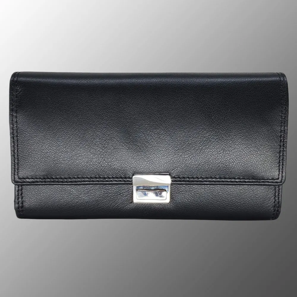 waiters wallet real leather restaurant bar attendant purse custom logo emboss currency card slots coin pocket metal lock closure