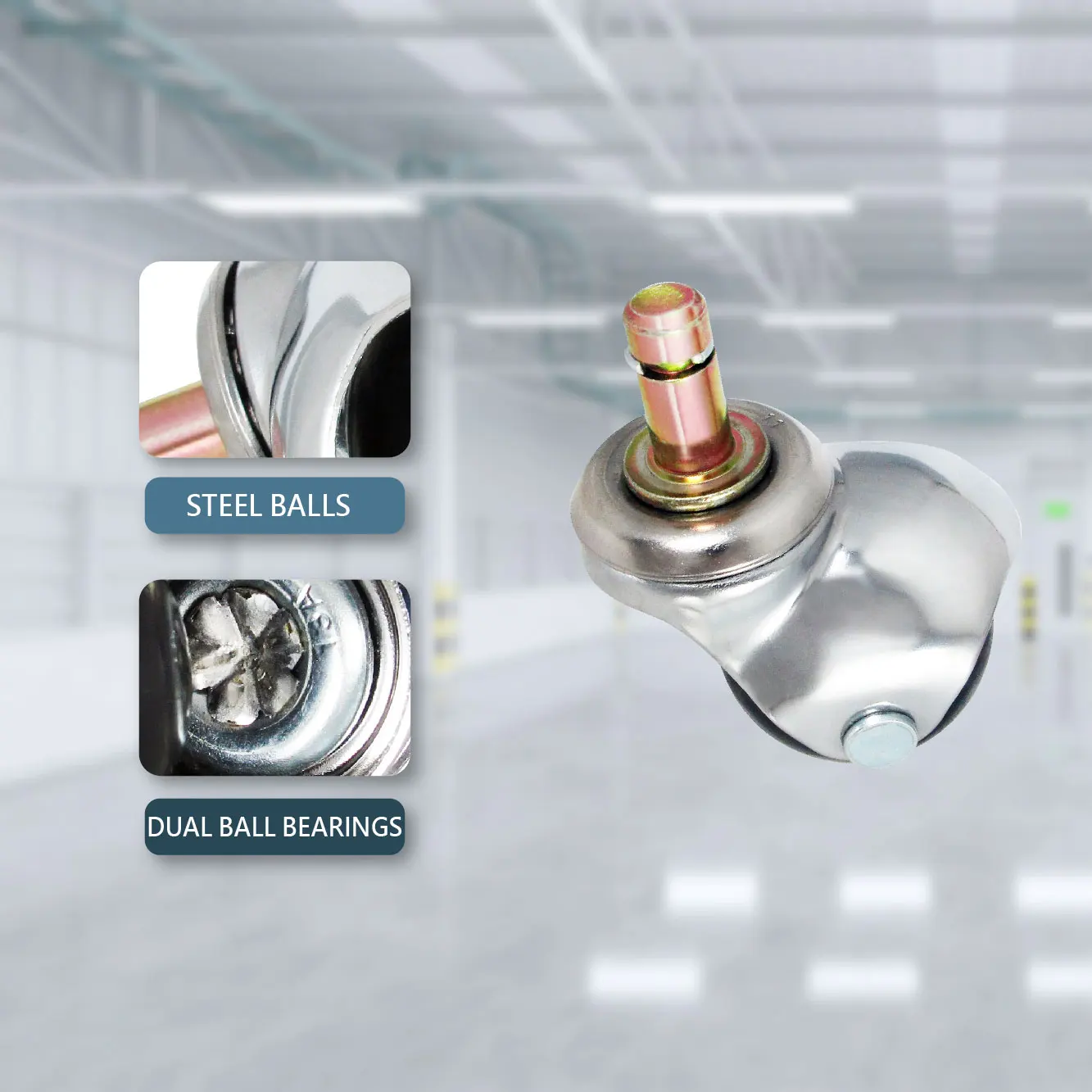 1.5 Inch 10mm Friction Ring Stem Office Chair Polypropylene Ball Wheels