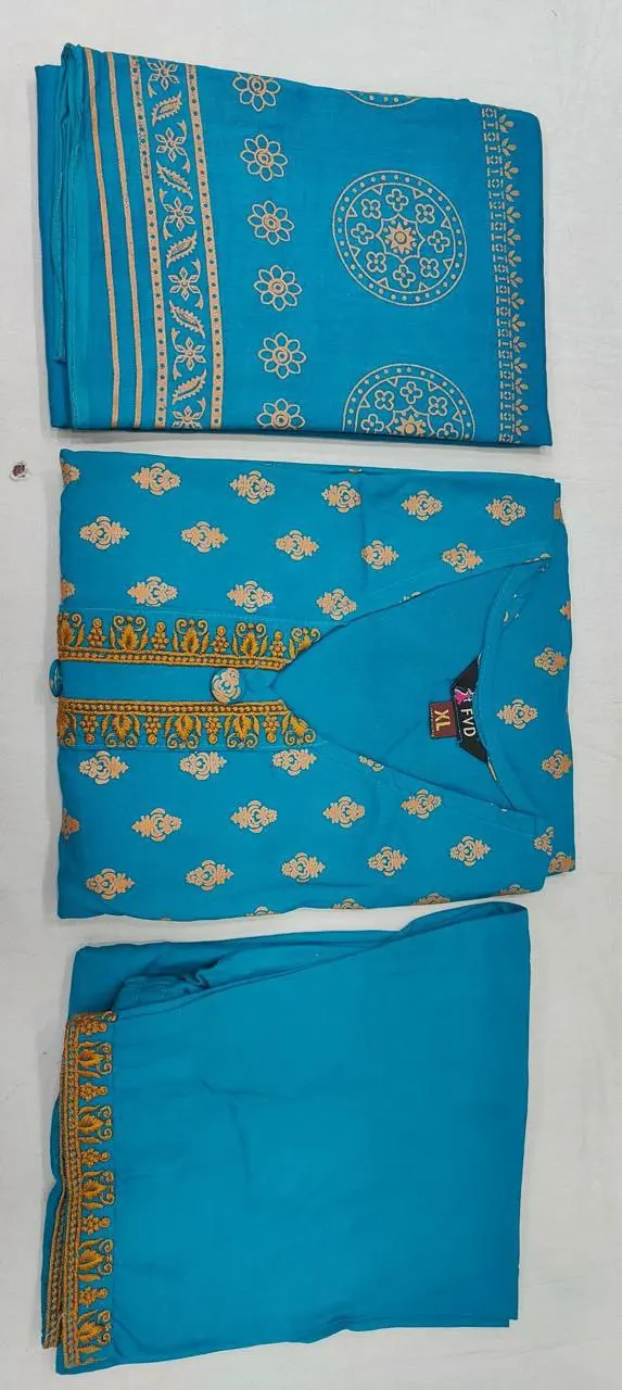 Темно-синий цвет традиционная Повседневная и офисная одежда с круглым вырезом принтом Рейон Курти чуридар комплектом Dupatta