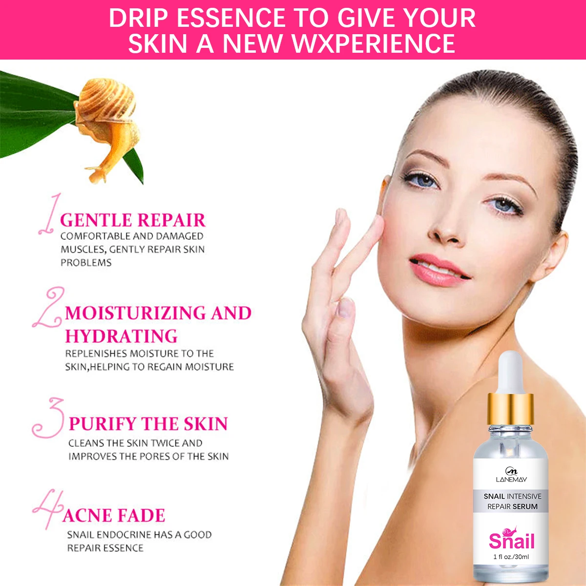 Organic Anti Aging Anti Acne Face Skin Care Serum Collagen Snail Repair Whitening Face Mucin Power Essence Hydrating Serum