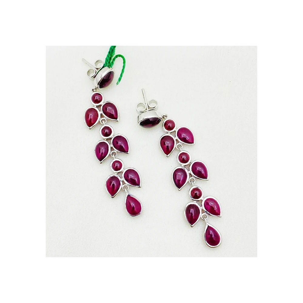 Wholesale Price 925 Sterling Silver Earrings Studded with Garnet Cabochon For Women