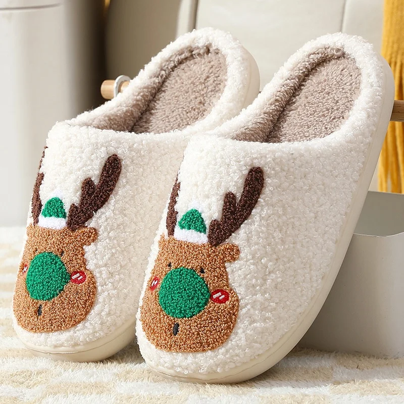2023 Christmas Indoor Gifts Slipper for Women Men Indoor Outdoor Platform Winter White Fluffy Slipper