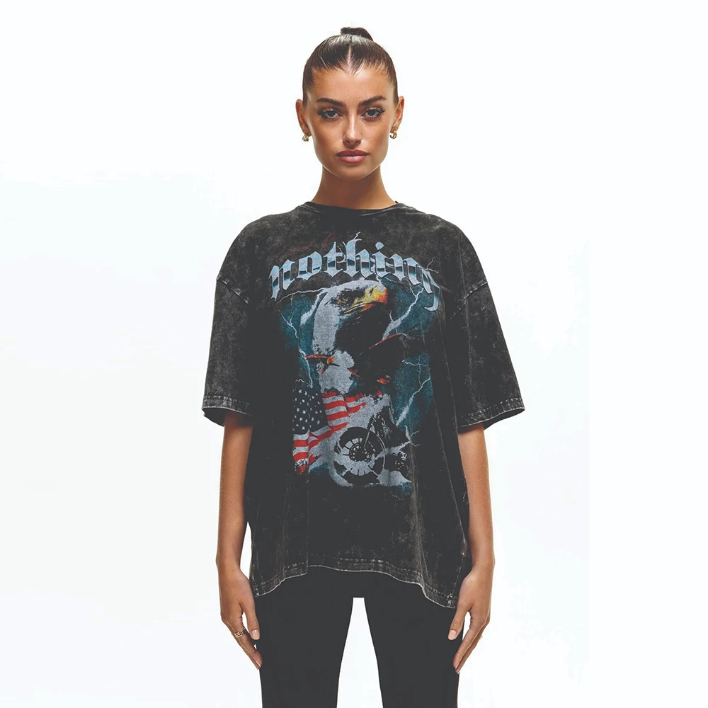 Wholesale Price Women Acid Wash Breathable  Custom Made Logo O Neck Women T-shirts Orange Black Design Women Acid Wash T-shirt