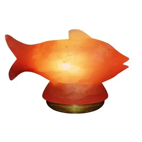 Himalayan Salt Lamp Fish Shape Pure Salt Purifies Air With Wooden Base Decoration Love Gift Enamel Pins Wholesale From Pakistan