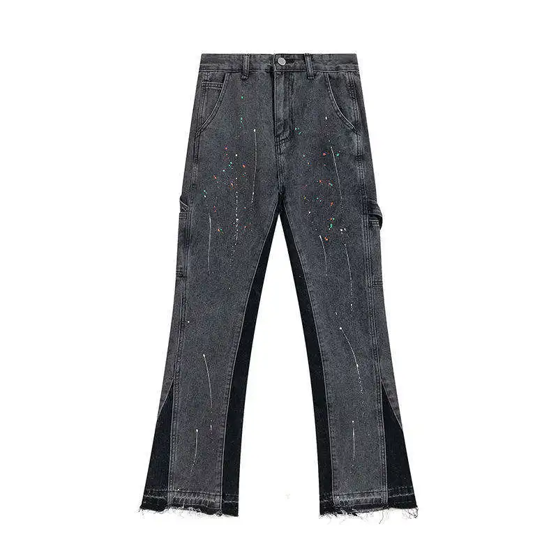 Jeans High Street Ink Flared Jeans Men And Women Fashion Hip-hop Loose Straight Pants