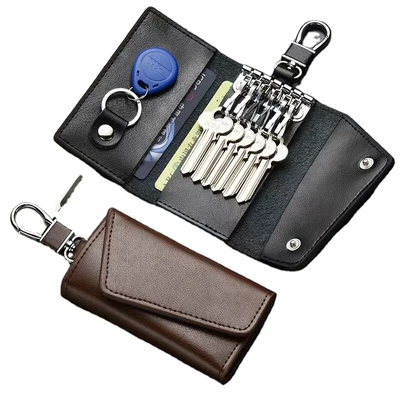 Genuine Leather Keychain Men Women Key Holder Organizer Pouch Cow Split Car Key Wallet Housekeeper Key Case Mini Card Bag