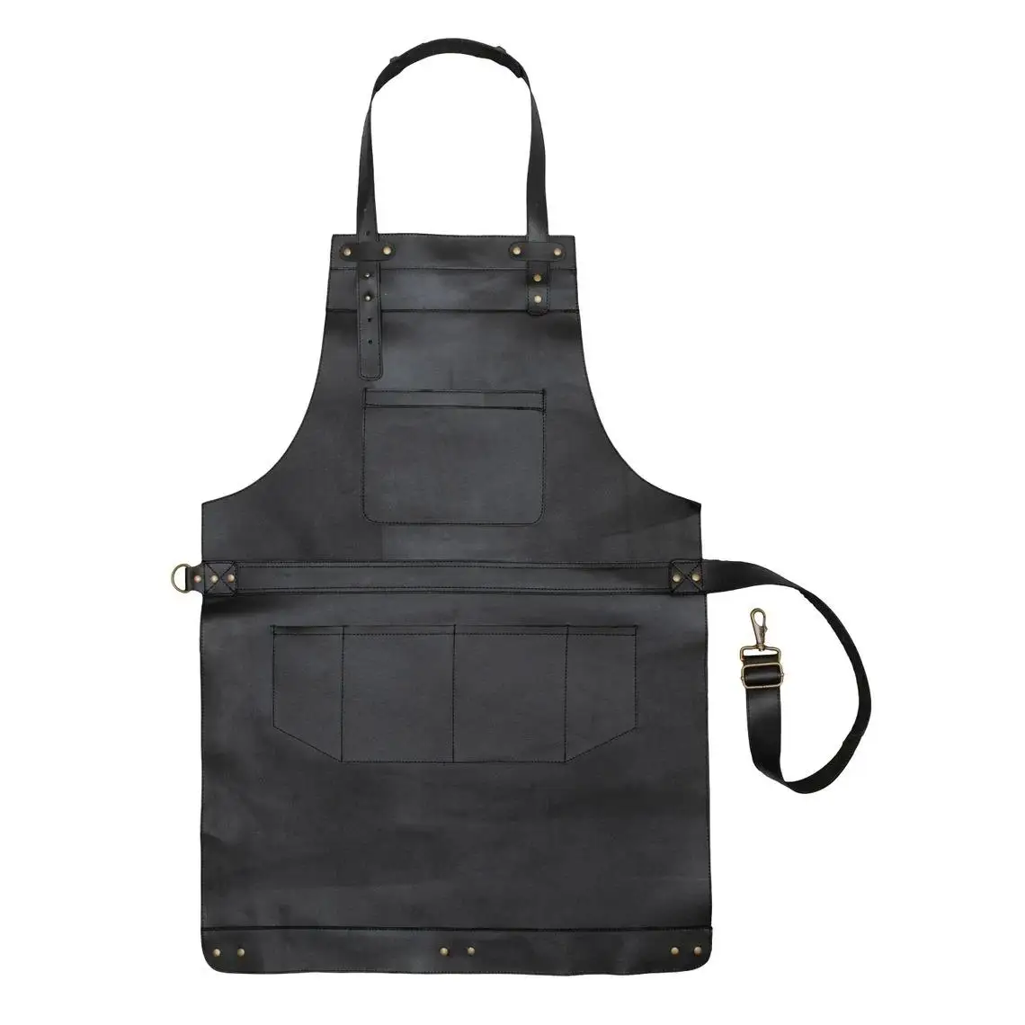 Custom Designed Vintage Genuine Leather Work Bib High Quality Durable Professional Sleeveless Apron for Men for Kitchen Use