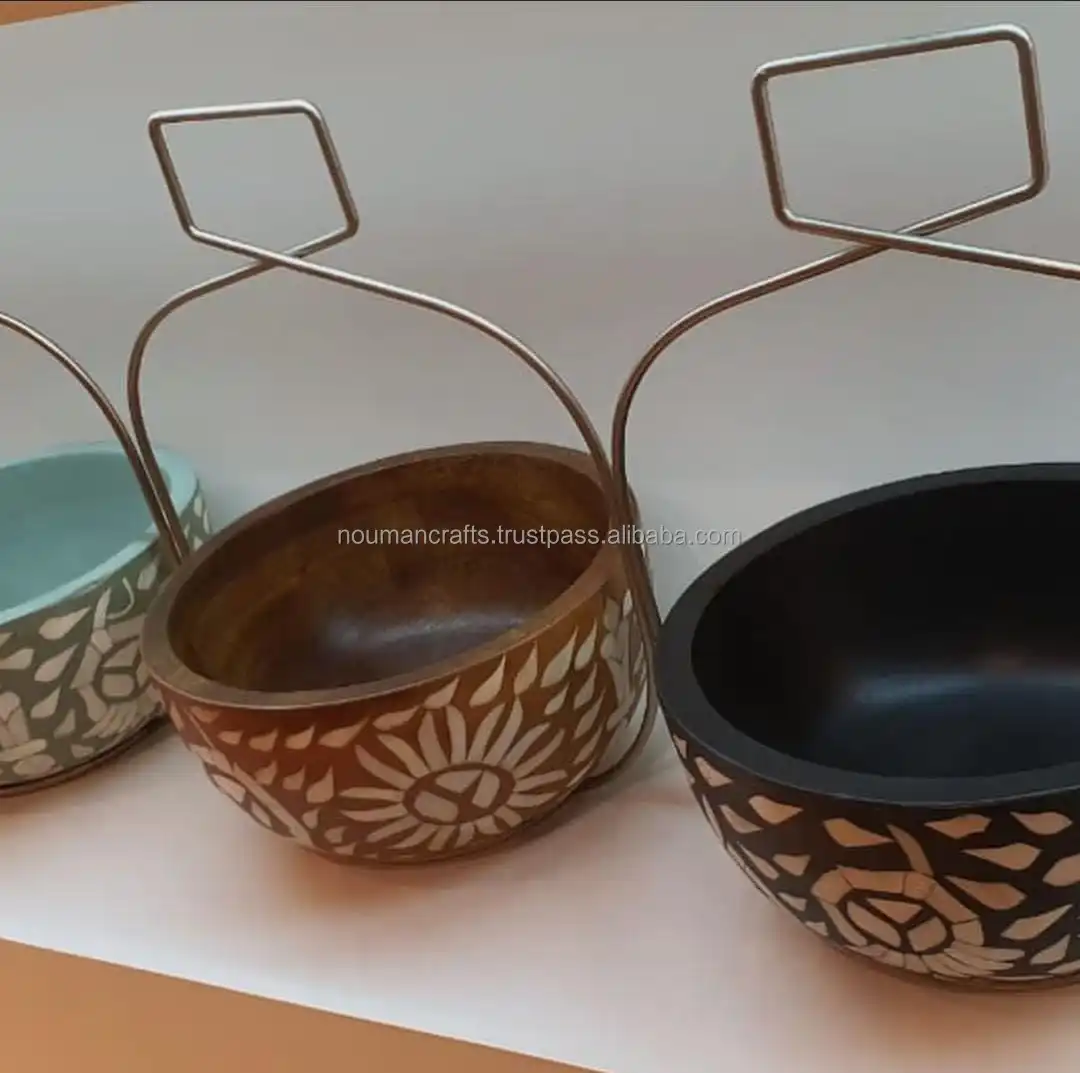 unique style handmade wooder round chocolate bowl stand mother of pearl indian wooden serving tray