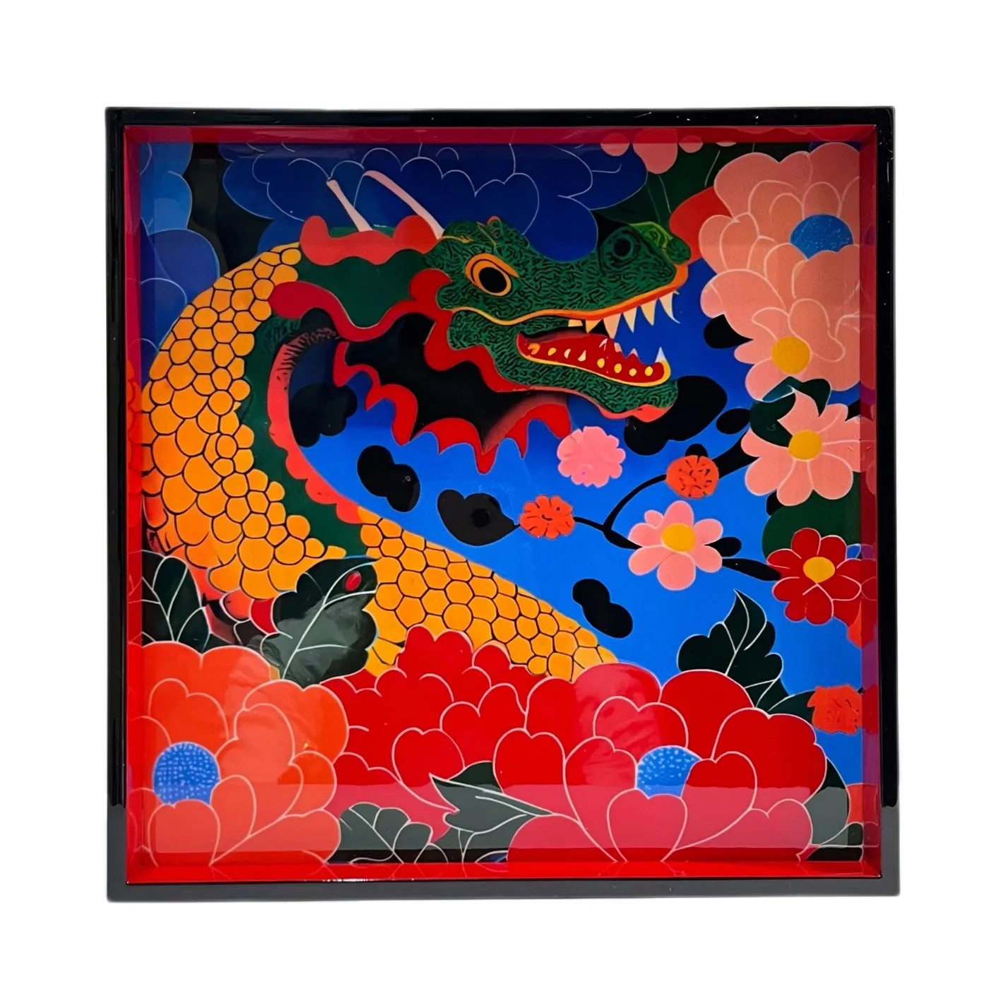 Lacquer Tray Colorful Modern Dragon Art  25.5x25.5cm Art Halinhthu Casa Custom Design And Size Wood Rectangular VietnHandicraft