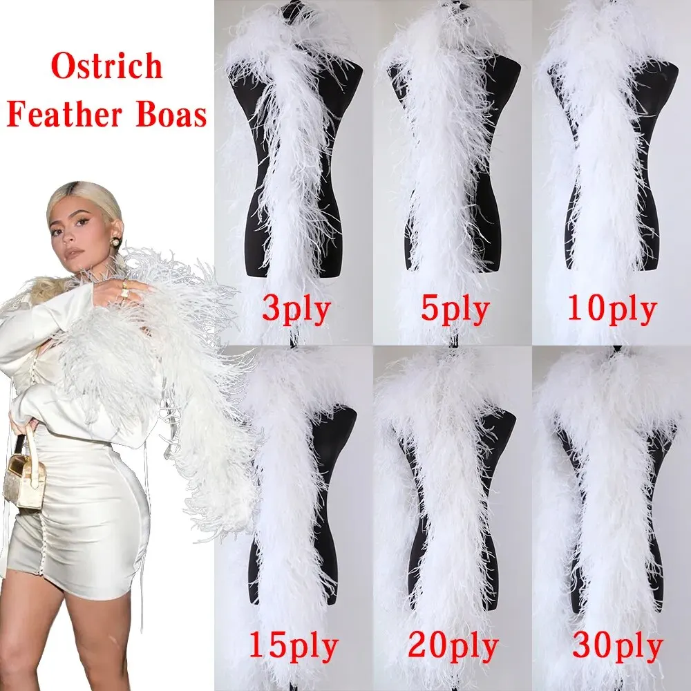 1-20ply 2 Meter Nature Ostrich Plumes Shawl for Wedding Party Dress Sewing Clothing Decoration Scarf White Ostrich Feathers Boa