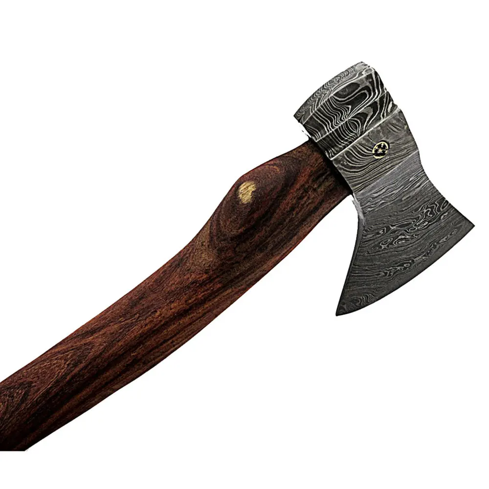 Professional Damascus Axe Custom Handmade Damascus Steel Axe Rose wood Handle and Leather Sheath