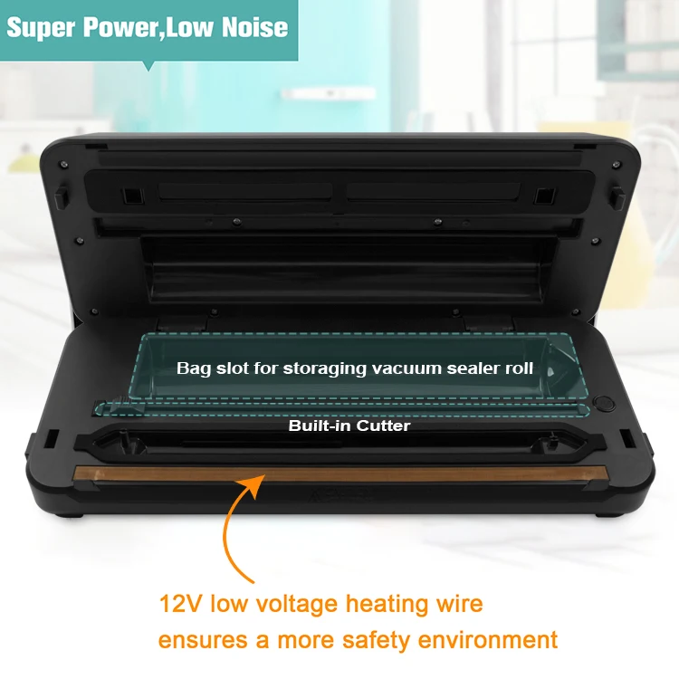 Automatic Vacuum Sealer Machine with Roll Holder Vacuum Sealer Bags for Dry Moist and Jar Food Preservation LED Indicator Lights