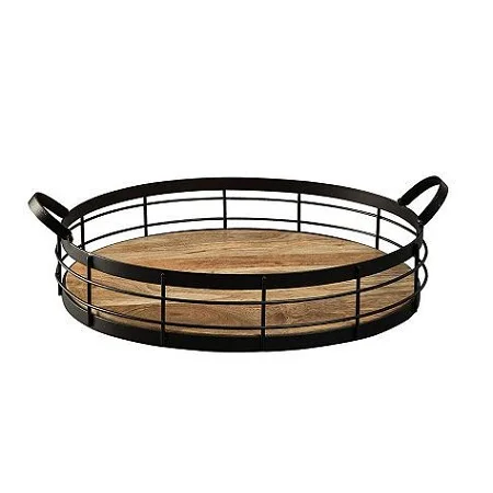 Iron and Wooden Tea Coffee Serving Tray With Finest Quality Round Shape Chocolates at Lowest Price