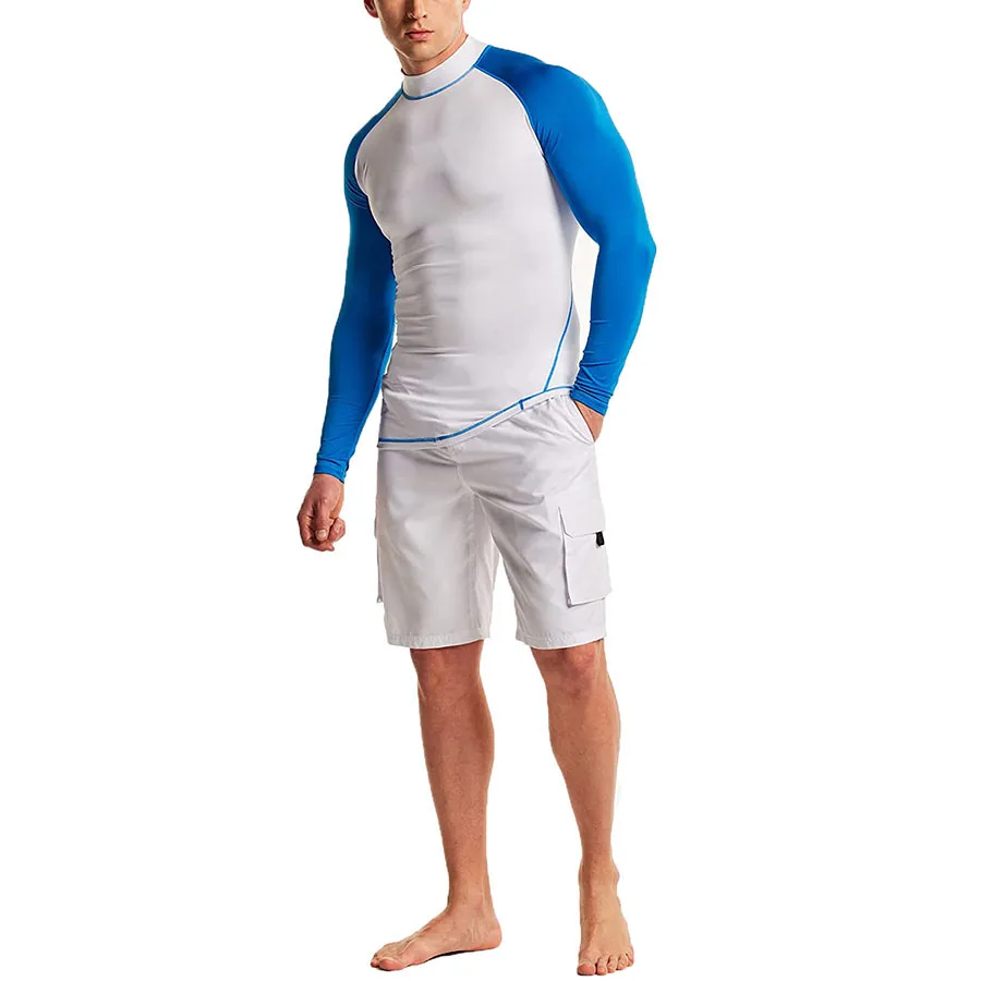 100% polyester spandex made sublimated camo design rash guards for sale low MOQ premium quality male swim rash guards