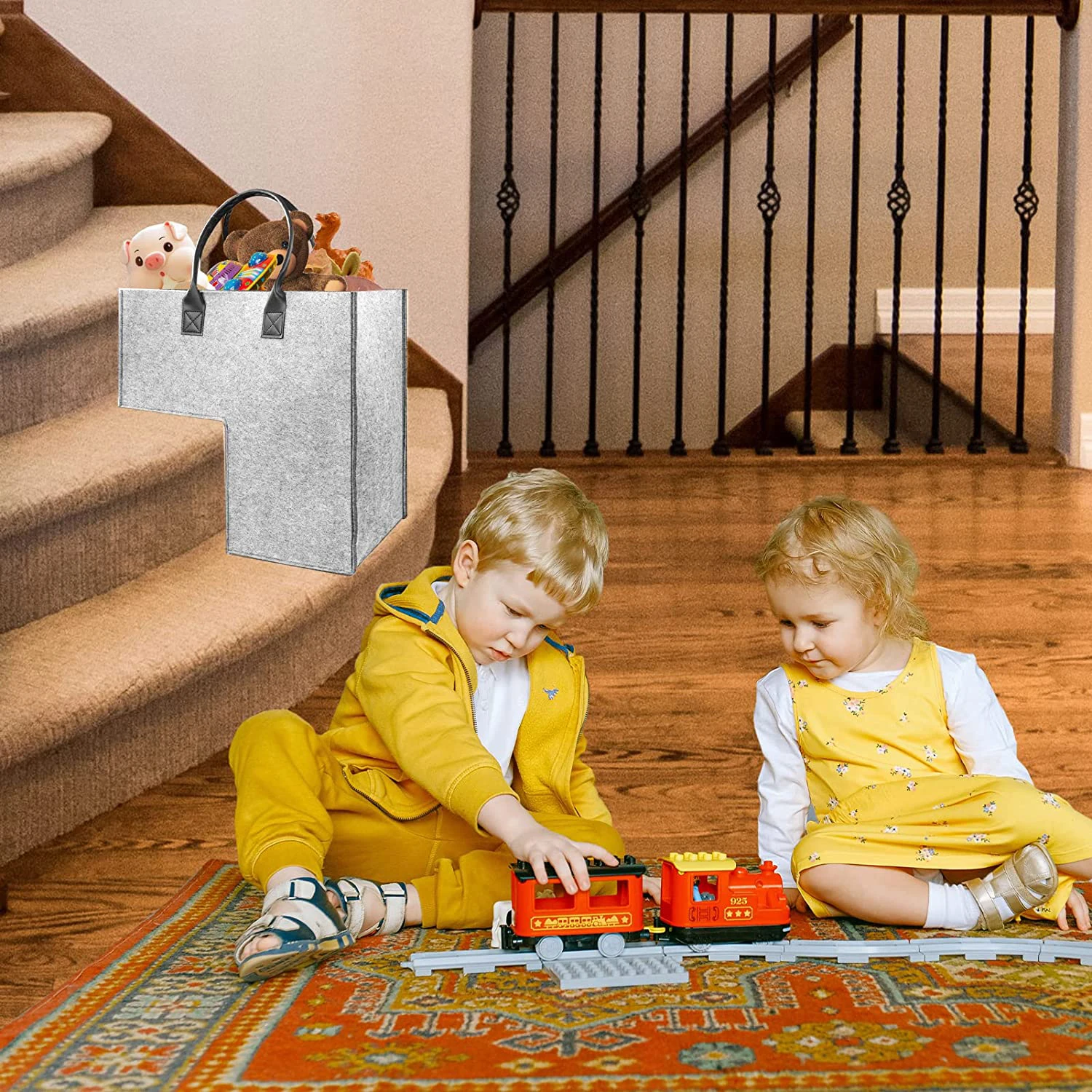 Upin 2024 new Popular Felt Stair Step Storage Organizer with Handles Collapsible Basket