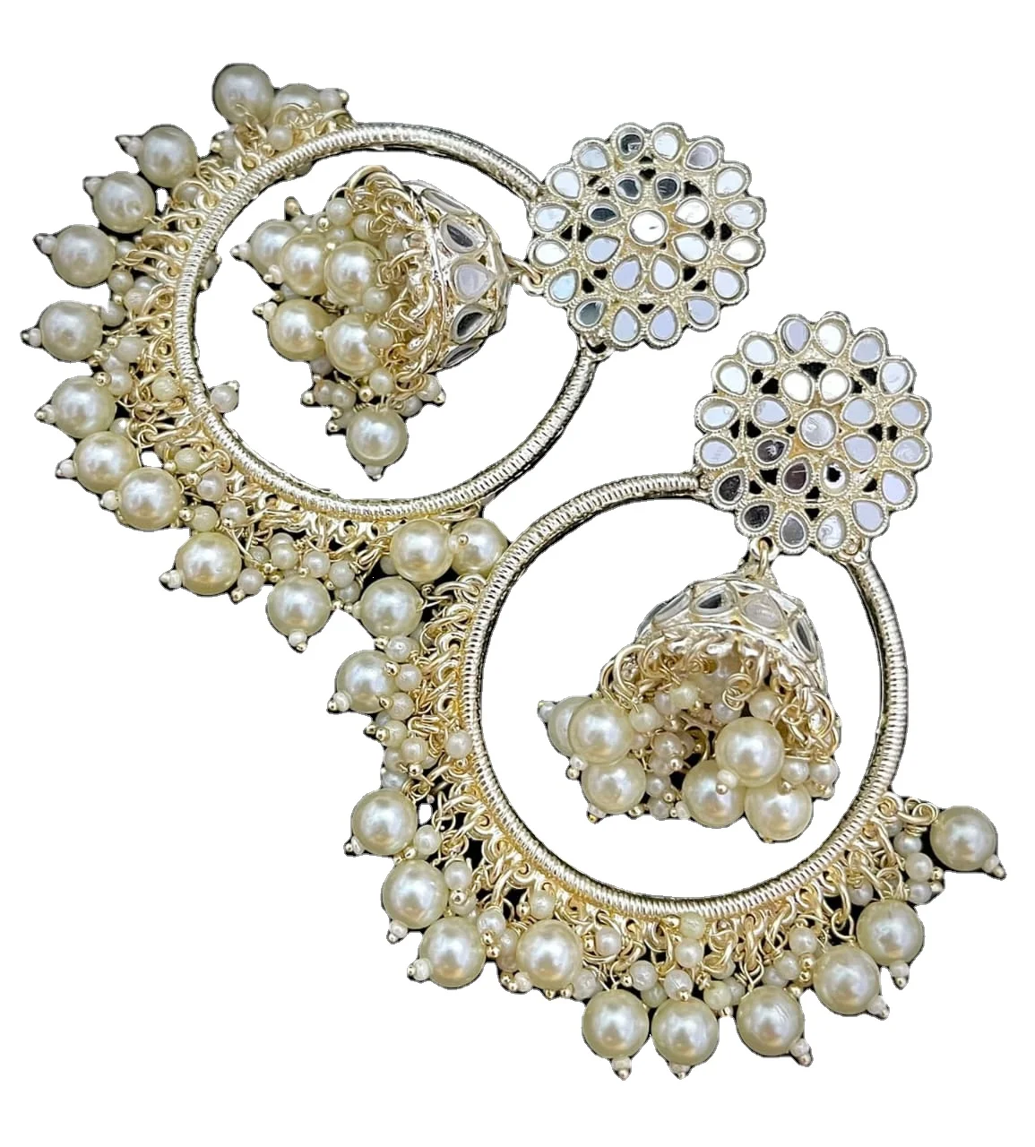 Traditional Kundan & Faux Pearl Chandbali Earrings indian trusted wholesaler and exporter