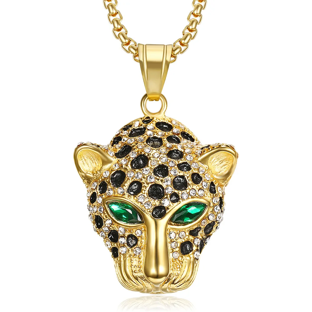 Fashion Jewelry Vintage Retro Shiny Diamond Zircon Cheetah Leopard Animal Stainless Steel Hiphop Punk Pendant For Men