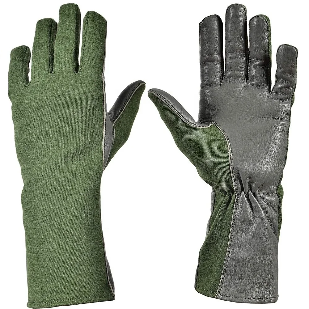 Nomex Flight Glove Flyers Pilot Glove Fire Resistant Retardant Leather Gloves OEM/ODM Black Tan Sage Green by Punchin