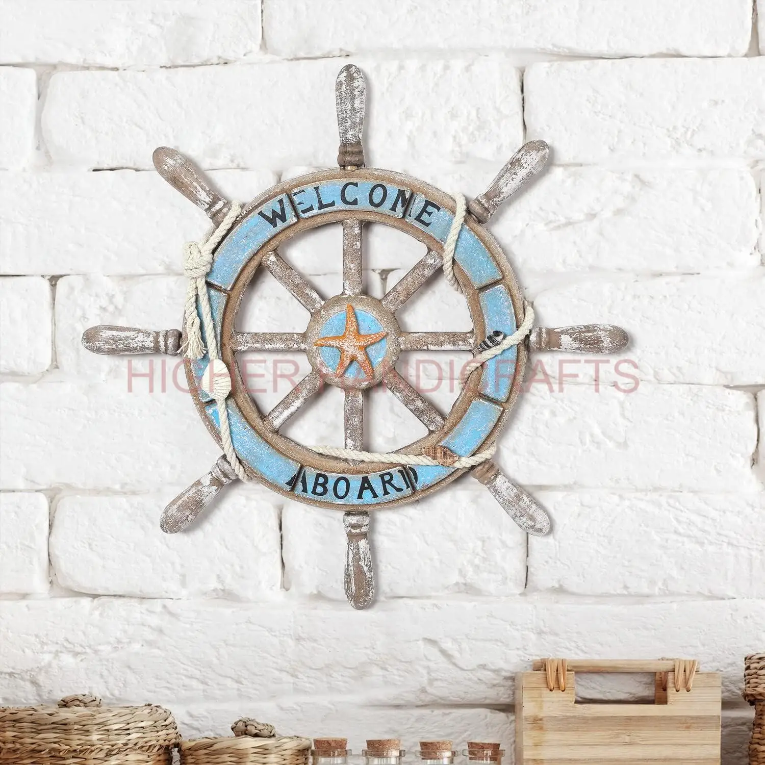 Medieval Replicas Wood Brass Ship Polystone Whee 18 Inch Wheel Boat Ornament Decorative Nautical Wheel with Six Spokes
